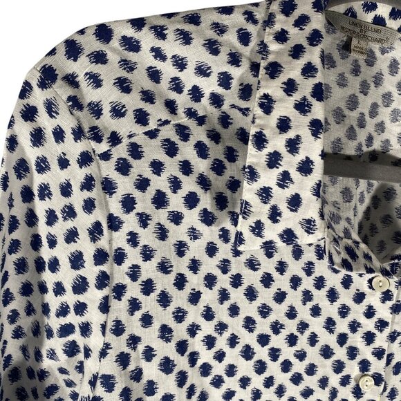 Linen Blend Shirt Hester & Orchard Blue Dot Pattern 3/4 sleeve size L button up - Picture 3 of 9